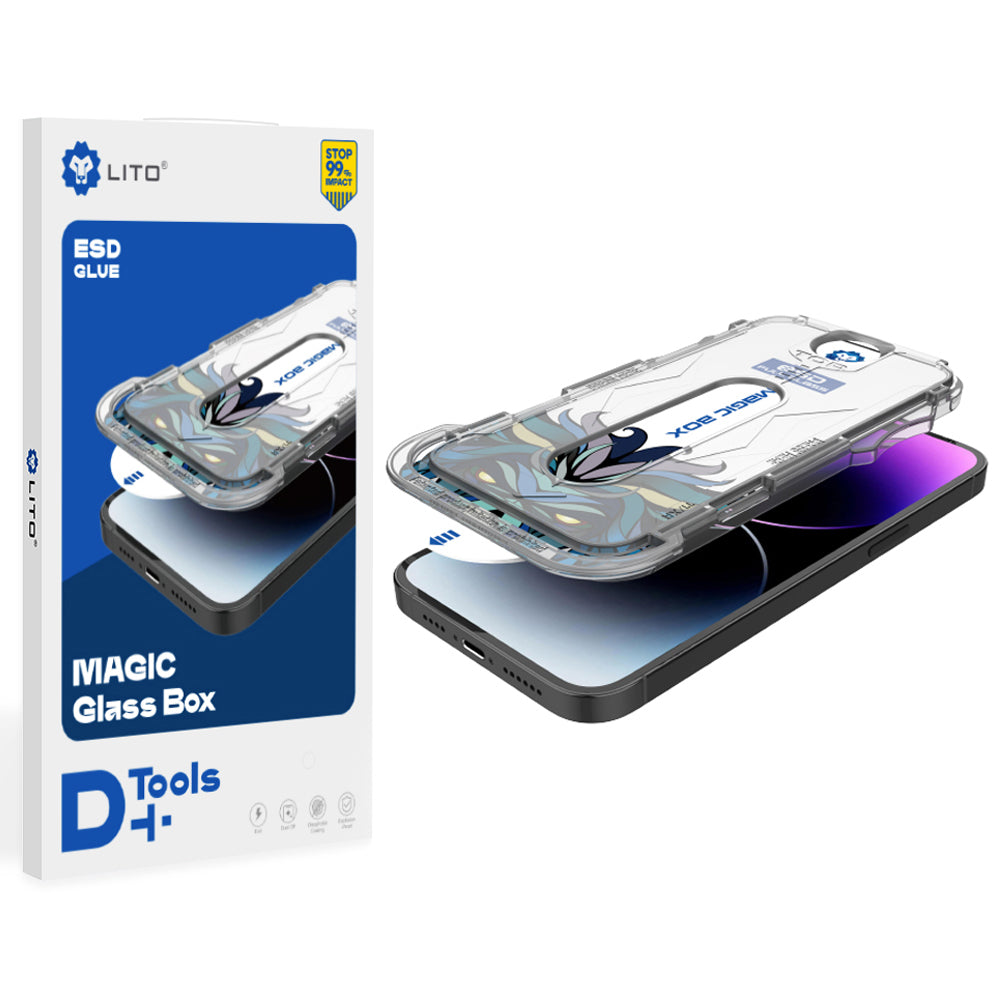 Skærmbeskyttelsesfilm Lito Magic Glass Box D+ Tools til Apple iPhone 16, Sikkerhedsglas, Fuld lim