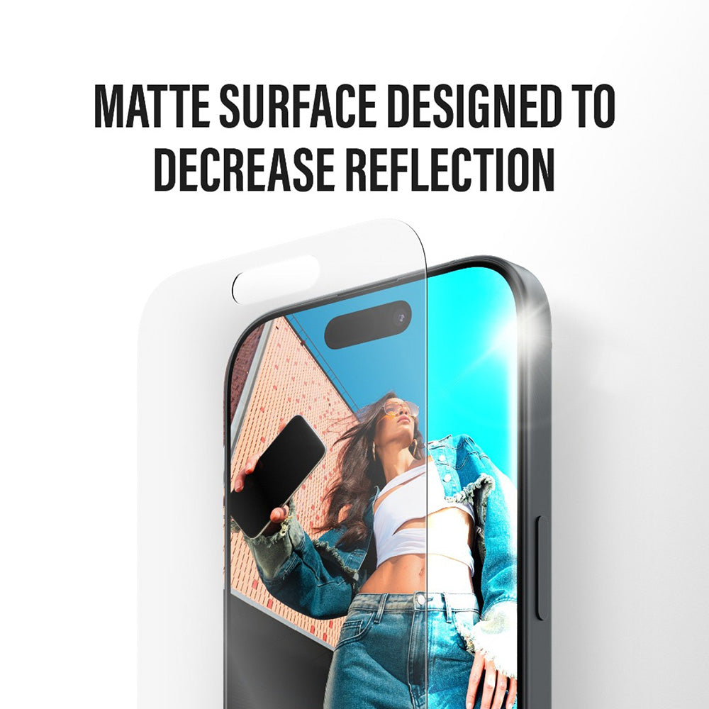 Beskyttelsesfolie Matte PanzerGlass Armor EasyAligner til Apple iPhone 17 / 16 Pro, Hærdet Glas, Full Glue