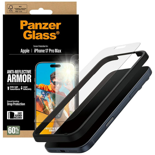 Beskyttelsesfolie Matte PanzerGlass Armor EasyAligner til Apple iPhone 17 Pro Max, Hærdet Glas, Full Glue