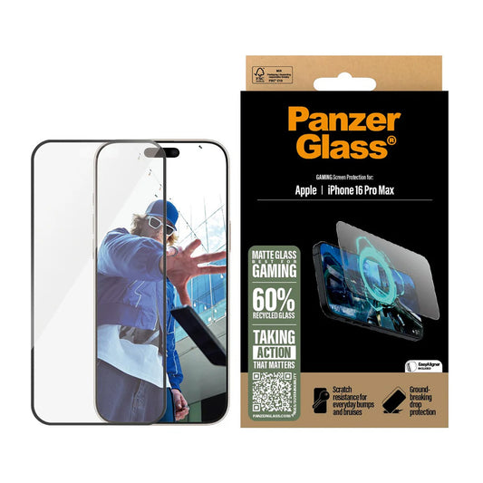 Beskyttelsesfilm Matte PanzerGlass Ultra-Wide Fit Gaming til Apple iPhone 16 Pro Max, Hærdet Glas, Full Glue, Sort