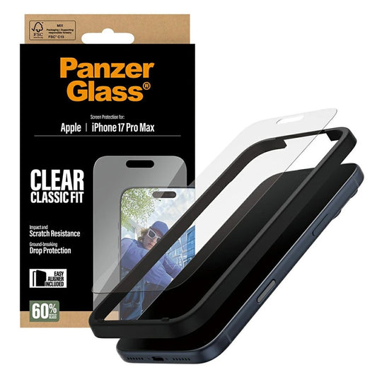 PanzerGlass Classic Fit EasyAligner skærmbeskyttelsesfilm til Apple iPhone 17 Pro Max, Hærdet Glas, Full Glue