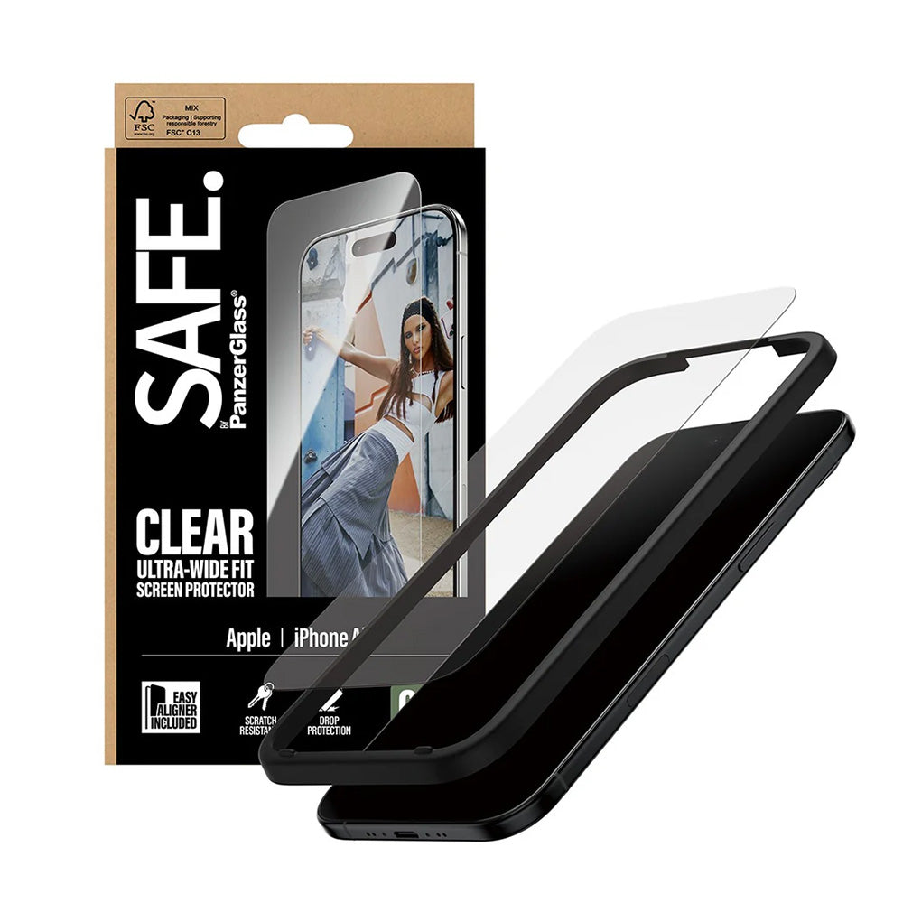 Beskyttelsesfilm PanzerGlass Safe skærm. Ultra-Wide Fit EasyAligner til Apple iPhone 17 Air, Hærdet Glas, Full Glue