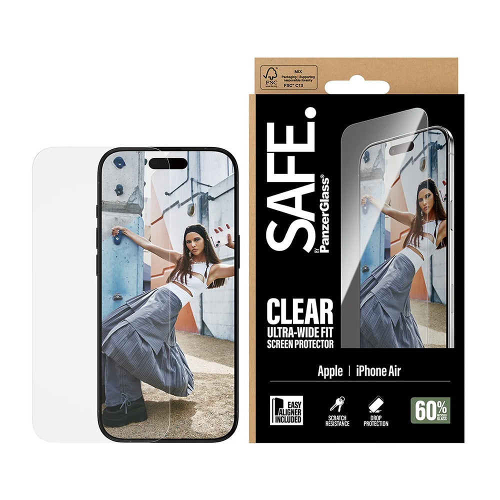 Beskyttelsesfilm PanzerGlass Safe skærm. Ultra-Wide Fit EasyAligner til Apple iPhone 17 Air, Hærdet Glas, Full Glue