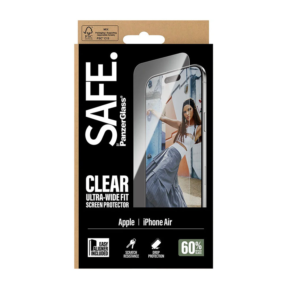 Beskyttelsesfilm PanzerGlass Safe skærm. Ultra-Wide Fit EasyAligner til Apple iPhone 17 Air, Hærdet Glas, Full Glue