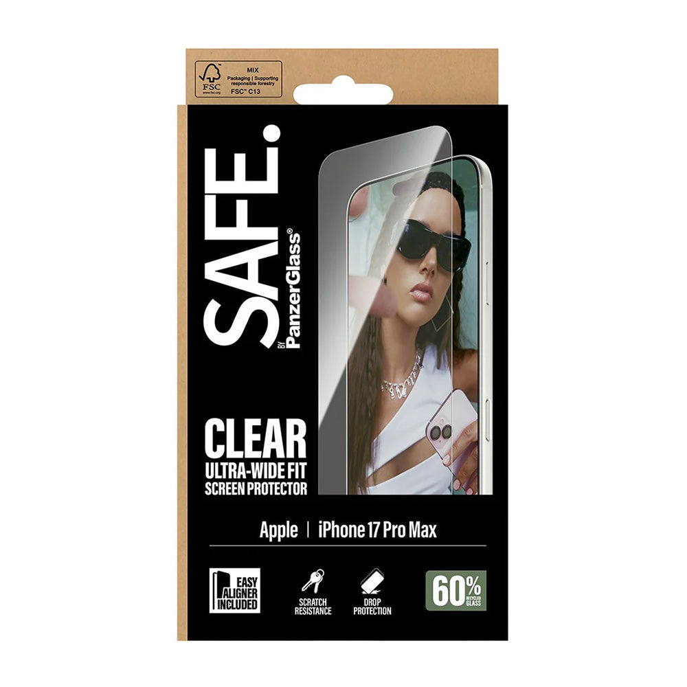 Beskyttelsesfilm PanzerGlass Safe. Ultra-Wide Fit EasyAligner til Apple iPhone 17 Pro Max, Hærdet Glas, Full Glue