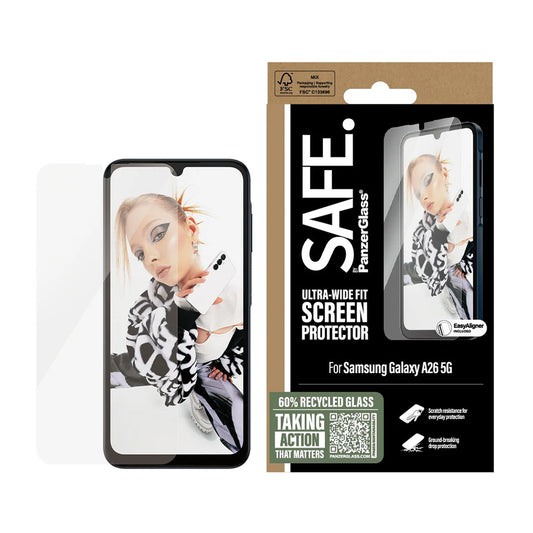 Skærmbeskyttelsesfolie PanzerGlass Safe. Ultra-Wide Fit EasyAligner til Samsung Galaxy A26 A266, Hærdet Glas, Fuldklæbende