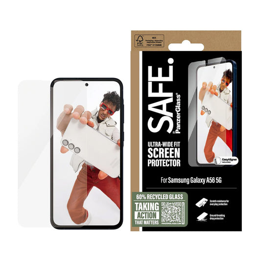Beskyttelsesfilm til skærm PanzerGlass Safe. Ultra-Wide Fit EasyAligner til Samsung Galaxy A56 A566, Hærdet Glas, Full Glue