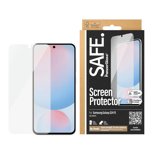 Skærmbeskyttelsesfolie PanzerGlass Safe. Ultra-Wide Fit EasyAligner til Samsung Galaxy S24 FE S721, Hærdet Glas, Fuldklæbende