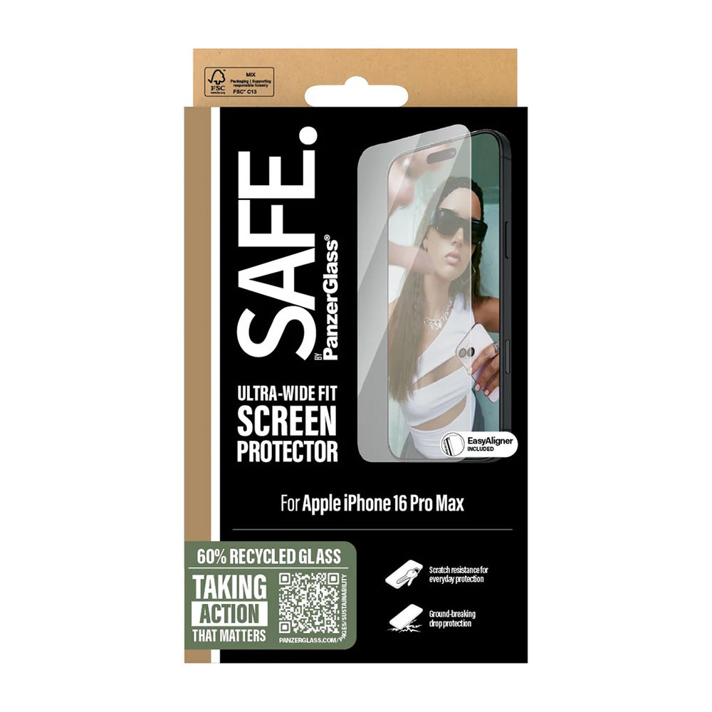 Beskyttelsesfilm PanzerGlass Safe skærm. Ultra-Wide Fit til Apple iPhone 16 Pro Max, Hærdet Glas, Full Glue
