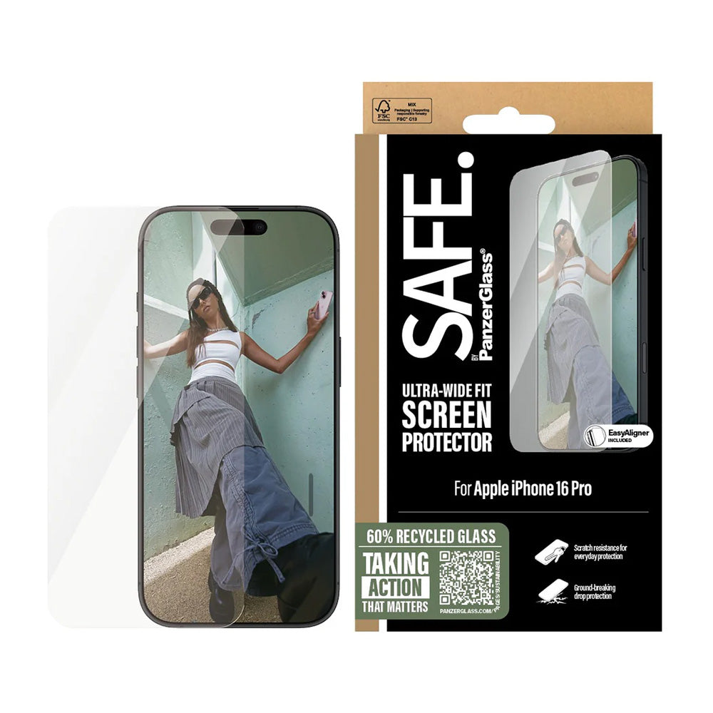 Beskyttelsesfilm PanzerGlass Safe skærm. Ultra-Wide Fit til Apple iPhone 16 Pro, Hærdet Glas, Full Glue