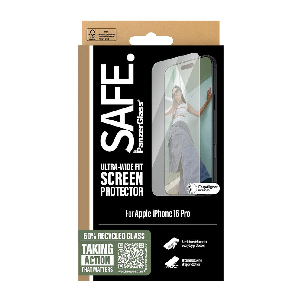 Beskyttelsesfilm PanzerGlass Safe skærm. Ultra-Wide Fit til Apple iPhone 16 Pro, Hærdet Glas, Full Glue