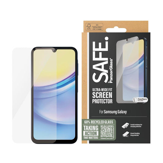 Beskyttelsesfilm PanzerGlass Safe skærm. Ultra-Wide Fit til Samsung Galaxy A16 5G A166 / A16 4G A165, Hærdet Glas, Fuldklæbende.