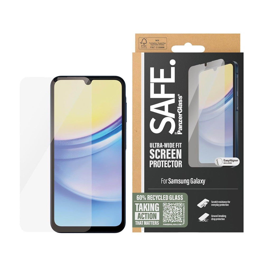 Beskyttelsesfilm PanzerGlass Safe skærm. Ultra-Wide Fit til Samsung Galaxy A16 5G A166 / A16 4G A165, Hærdet Glas, Fuldklæbende.