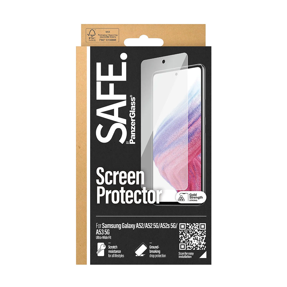 Beskyttelsesfilm PanzerGlass Safe skærm. Ultra-Wide Fit til Samsung Galaxy A53 5G A536 / A52s 5G A528 / A52 5G A526, Hærdet glas, Fuldklæbende
