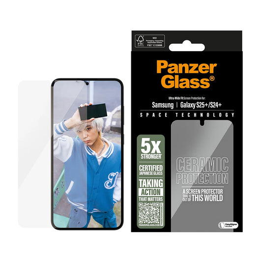 Beskyttelsesfilm til skærm PanzerGlass Ultra-Wide Ceramic EasyAligner til Samsung Galaxy S25+ S936 / S24+ S926, Hærdet Glas, Full Glue