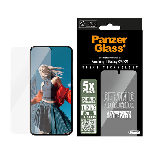 PanzerGlass Ultra-Wide Ceramic EasyAligner skærmbeskyttelsesfolie til Samsung Galaxy S25 S931 / S24 S921, Hærdet Glas, Fuldklæbende