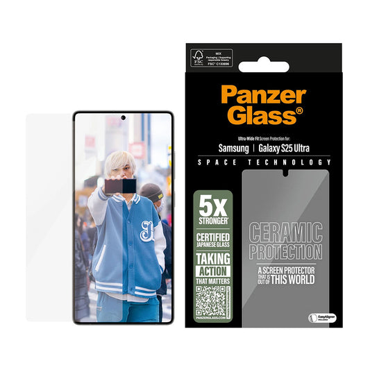 Beskyttelsesfolie til skærm PanzerGlass Ultra-Wide Ceramic EasyAligner til Samsung Galaxy S25 Ultra S938, Hærdet Glas, Full Glue