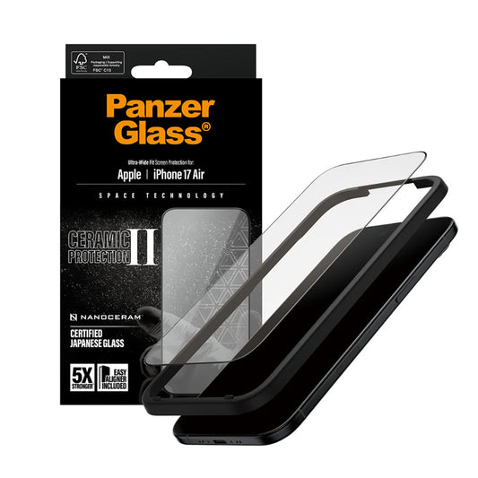 Beskyttelsesfolie til skærm PanzerGlass Ultra-Wide Ceramic II EasyAligner til Apple iPhone 17 Air, Hærdet Glas, Full Glue, Sort