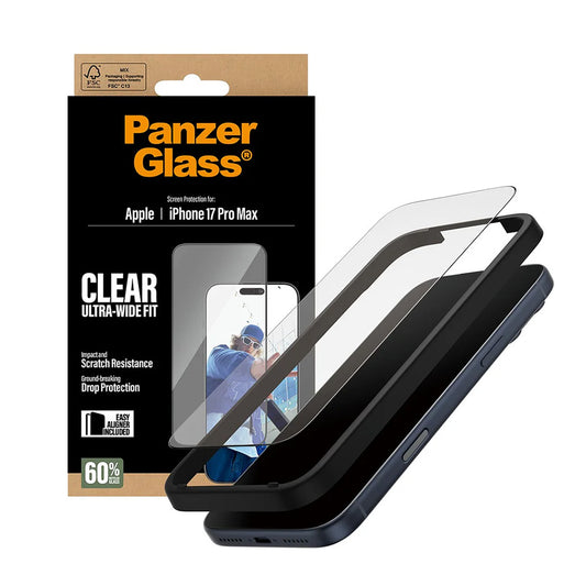 Beskyttelsesfilm til skærm PanzerGlass Ultra-Wide Fit EasyAligner til Apple iPhone 17 Pro Max, Hærdet Glas, Full Glue, Sort