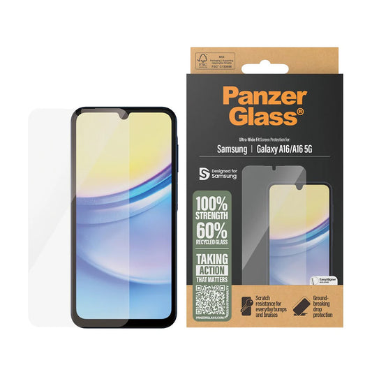 Beskyttelsesfilm til skærm PanzerGlass Ultra-Wide Fit EasyAligner til Samsung Galaxy A16 5G A166 / A16 4G A165, Hærdet Glas, Fuldklæbende