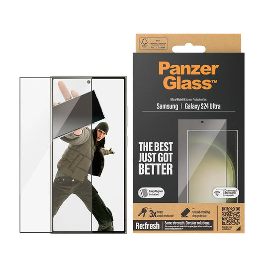 Beskyttelsesfilm til skærm PanzerGlass Ultra-Wide Fit EasyAligner til Samsung Galaxy S24 Ultra S928, Hærdet Glas, Full Glue, Sort