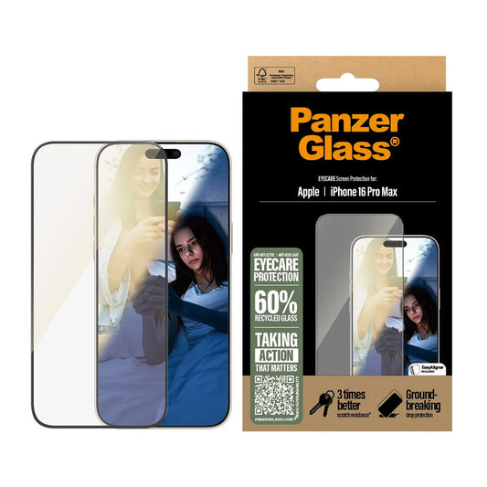 Beskyttelsesfilm til skærm PanzerGlass Ultra-Wide Fit EyeCare til Apple iPhone 16 Pro Max, Hærdet Glas, Full Glue, Sort