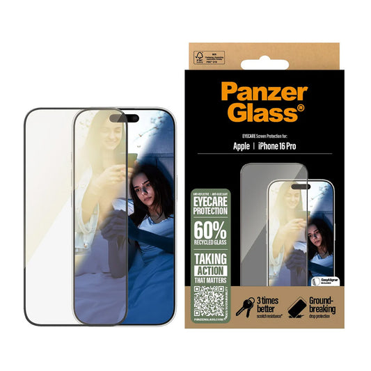 Beskyttelsesfilm til skærm PanzerGlass Ultra-Wide Fit EyeCare til Apple iPhone 16 Pro, Hærdet Glas, Fuldklæbende, Sort