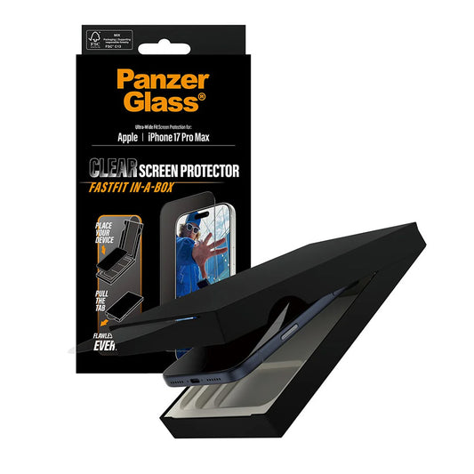 Beskyttelsesfilm til skærm PanzerGlass Ultra-Wide Fit Fastfit til Apple iPhone 17 Pro Max, Hærdet Glas, Full Glue, Sort