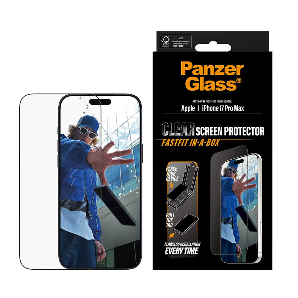 Beskyttelsesfilm til skærm PanzerGlass Ultra-Wide Fit Fastfit til Apple iPhone 17 Pro Max, Hærdet Glas, Full Glue, Sort