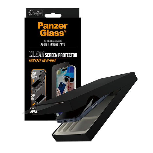 Beskyttelsesfilm til skærm PanzerGlass Ultra-Wide Fit Fastfit til Apple iPhone 17 Pro, Hærdet Glas, Full Glue, Sort