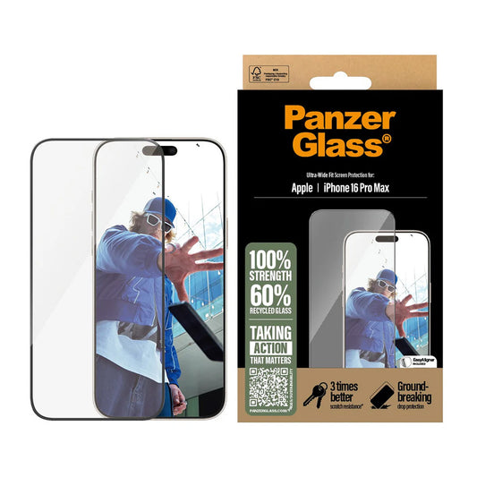 Beskyttelsesfilm til skærm PanzerGlass Ultra-Wide Fit til Apple iPhone 16 Pro Max, Hærdet Glas, Full Glue, Sort