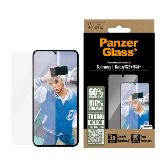Beskyttelsesfilm til skærm PanzerGlass Ultra-Wide Fit til Samsung Galaxy S25+ S936 / S24+ S926, Hærdet Glas, Full Glue