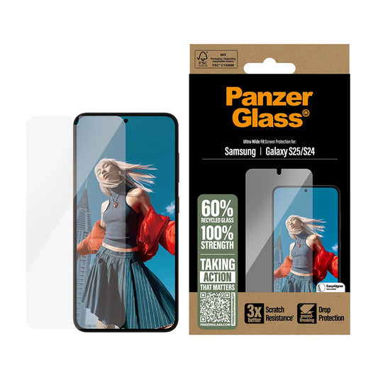 Beskyttelsesfilm til skærm PanzerGlass Ultra-Wide Fit til Samsung Galaxy S25 S931 / S24 S921, Hærdet Glas, Fuldklæbende