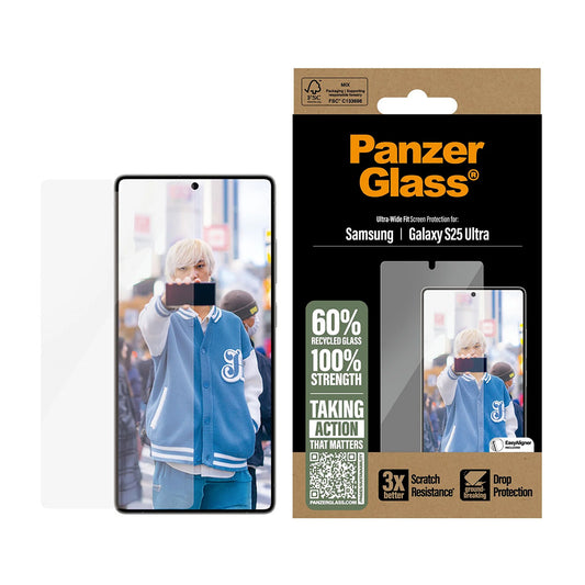 Beskyttelsesfilm til skærm PanzerGlass Ultra-Wide Fit til Samsung Galaxy S25 Ultra S938, Hærdet Glas, Full Glue