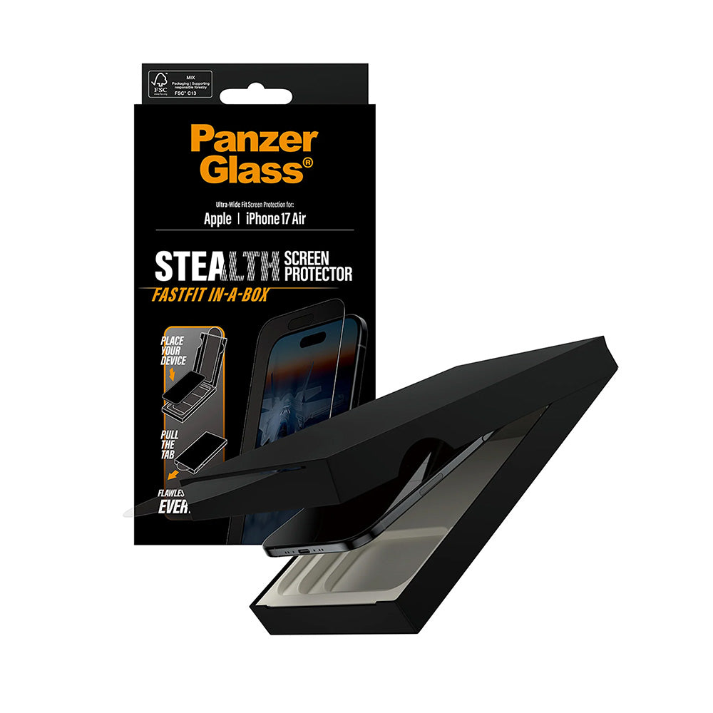 Beskyttelsesfilm til skærm PanzerGlass Ultra-Wide Fit Stealth Fastfit til Apple iPhone 17 Air, Hærdet Glas, Full Glue, Sort