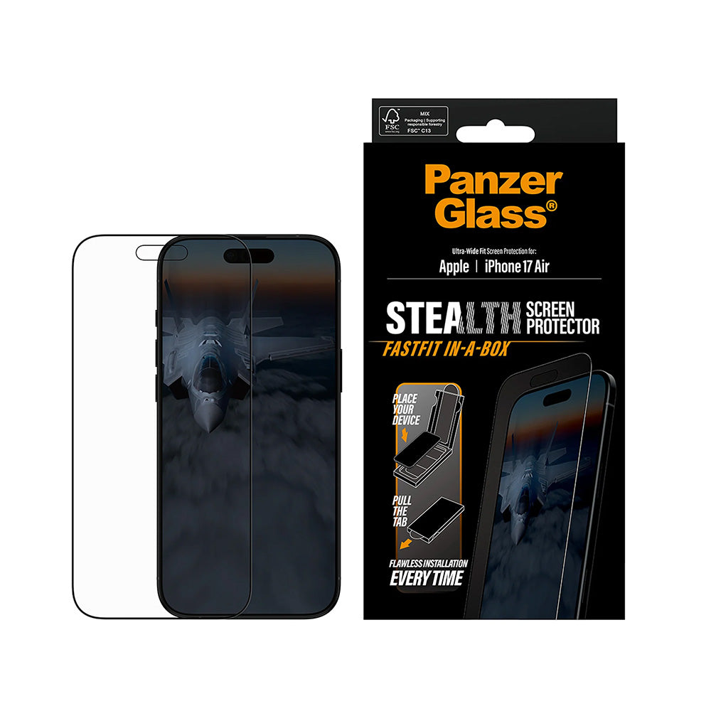 Beskyttelsesfilm til skærm PanzerGlass Ultra-Wide Fit Stealth Fastfit til Apple iPhone 17 Air, Hærdet Glas, Full Glue, Sort