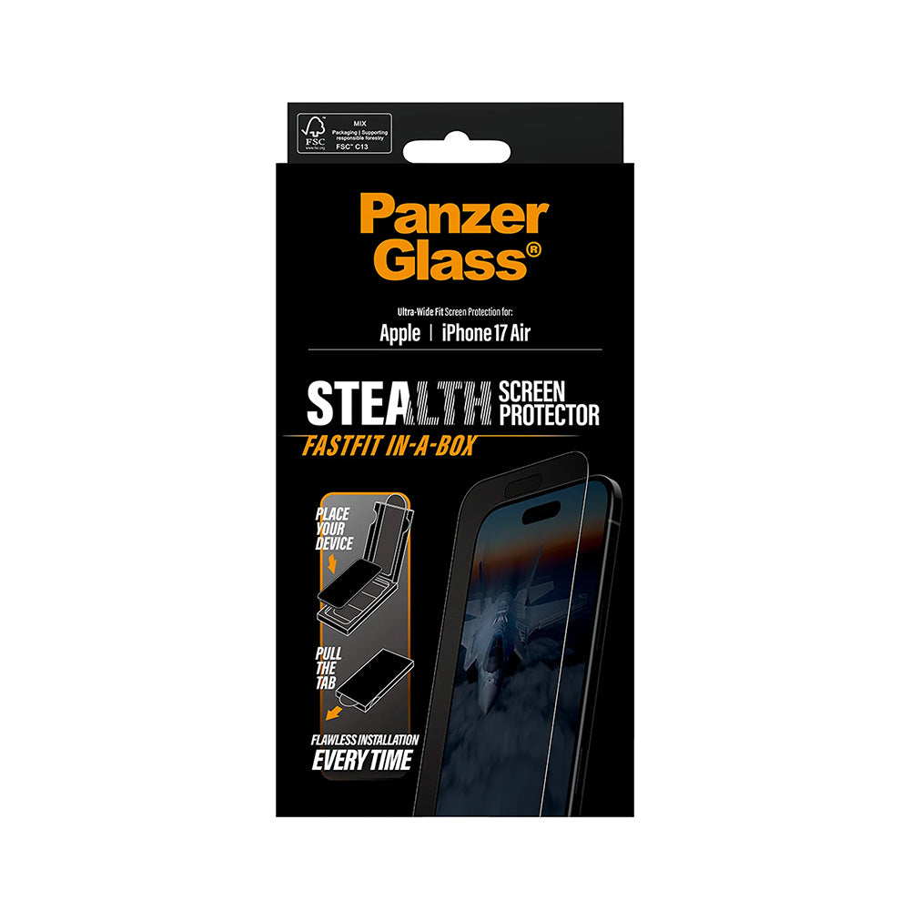 Beskyttelsesfilm til skærm PanzerGlass Ultra-Wide Fit Stealth Fastfit til Apple iPhone 17 Air, Hærdet Glas, Full Glue, Sort
