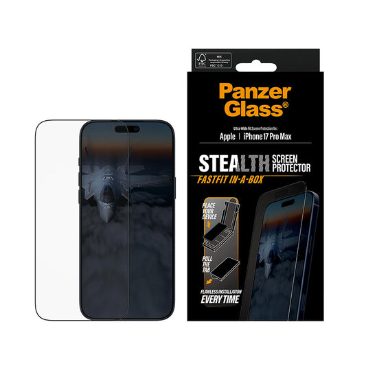 Beskyttelsesfilm til skærm PanzerGlass Ultra-Wide Fit Stealth Fastfit til Apple iPhone 17 Pro Max, Hærdet Glas, Full Glue, Sort