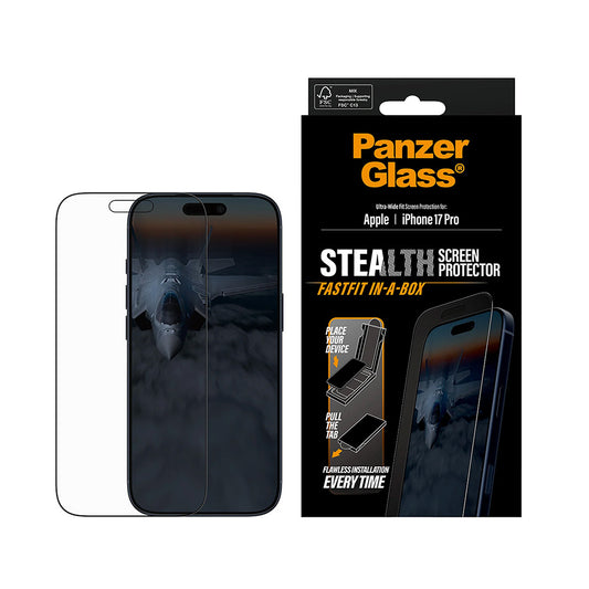 Beskyttelsesfilm til skærm PanzerGlass Ultra-Wide Fit Stealth Fastfit til Apple iPhone 17 Pro, Hærdet Glas, Fuldklæbende, Sort