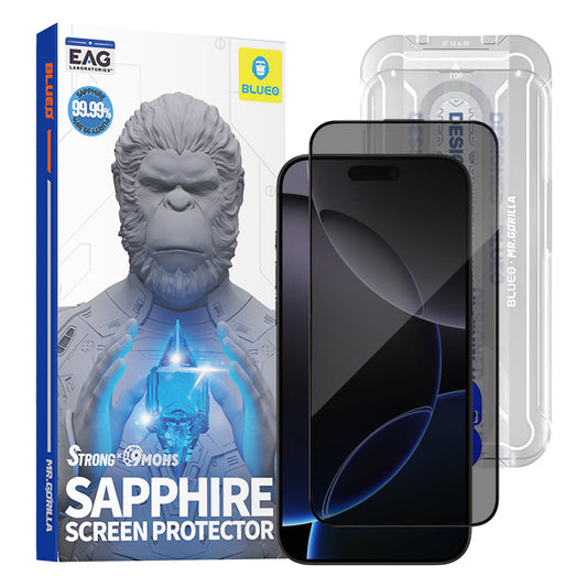 Beskyttelsesfilm Privacy Blueo Sapphire Applicator Pro til Apple iPhone 17 Pro Max / 16 Pro Max, Hærdet Glas, Fuldklæbende