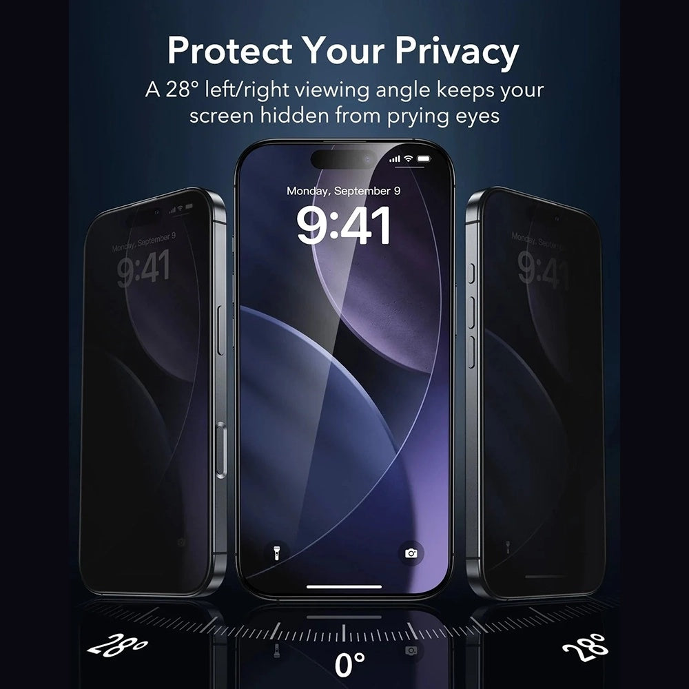 Privacy Screen Protector ESR Armorite UltraFit for Apple iPhone 17 Pro, Tempered Glass, Full Glue, Set of 3 Pieces