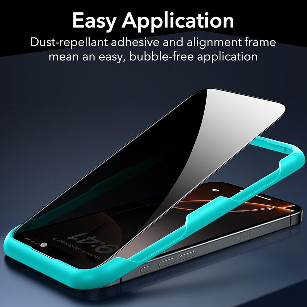 Beskyttelsesfilm Ecran Privacy ESR til Apple iPhone 17 Pro, Hærdet Glas, Full Glue, Sæt med 3 stykker
