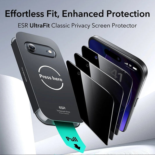 Beskyttelsesfilm Ecran Privacy ESR UltraFit til Apple iPhone 17 Air, Hærdet Glas, Full Glue, Sæt med 3 stykker