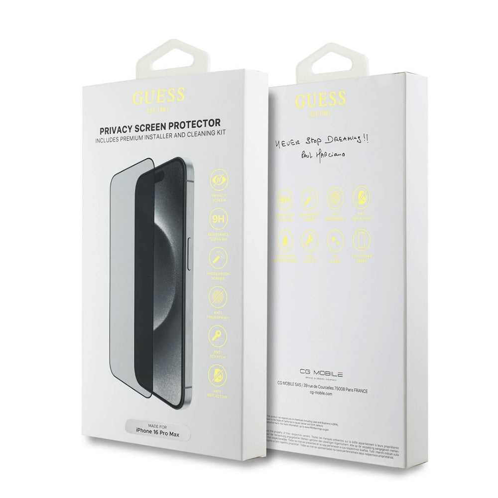 Privacy Screen Protector Guess for Apple iPhone 16, Tempered Glass, Full Glue, 2.5D