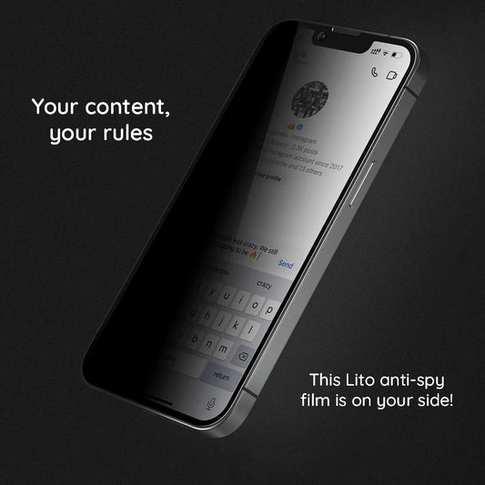 Privacy-skærmbeskyttelsesfilm Lito HD Pro til Apple iPhone 15 Plus, hærdet glas, fuld lim