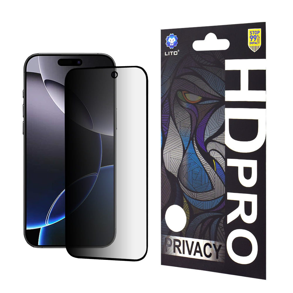 Privacy-skærmbeskyttelsesfilm Lito HD Pro til Apple iPhone 16 Pro Max, hærdet glas, fuld lim