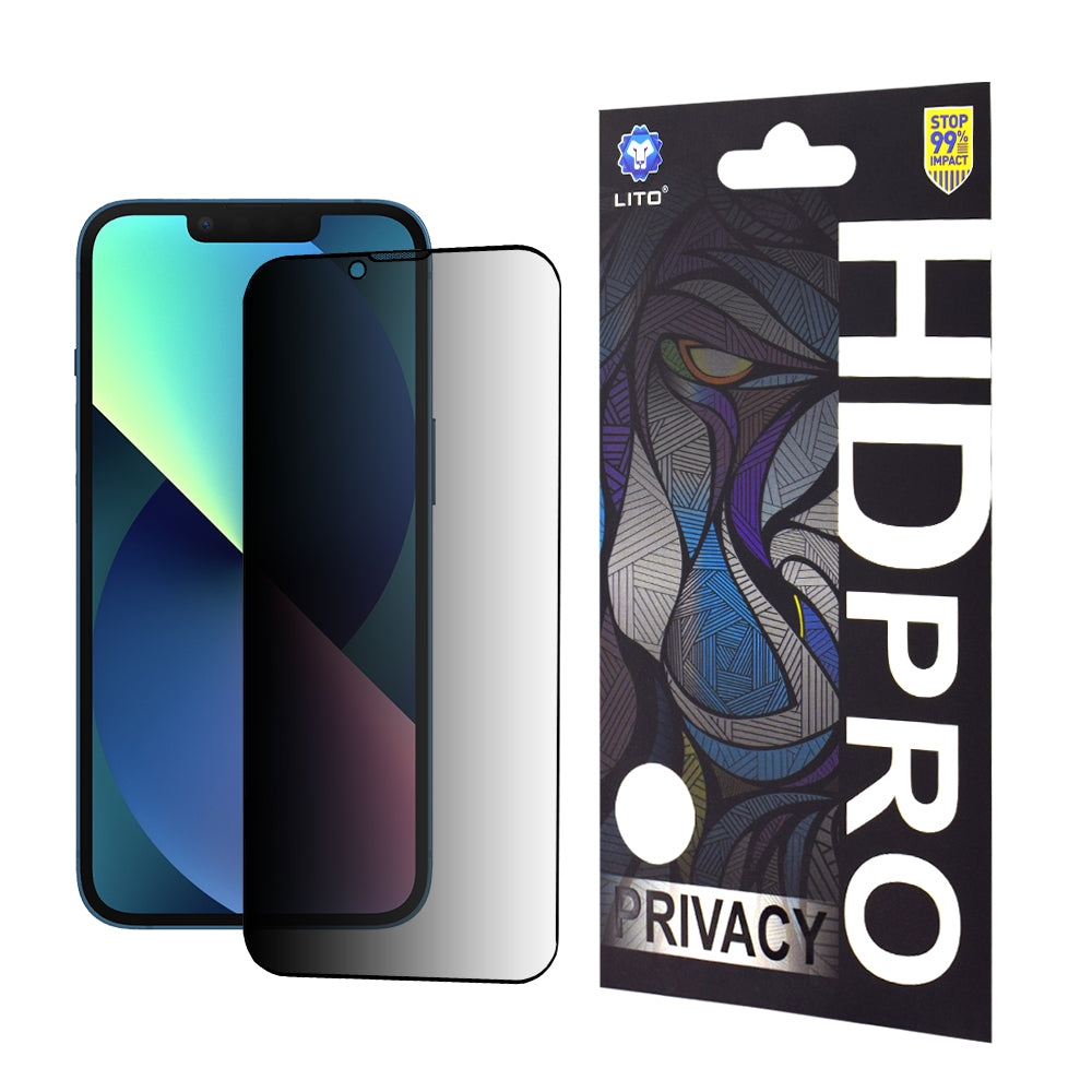 Privacy-skærmbeskyttelsesfilm Lito HD Pro til Apple iPhone 17e / 16e / 14 / 13 Pro, hærdet glas, fuld lim