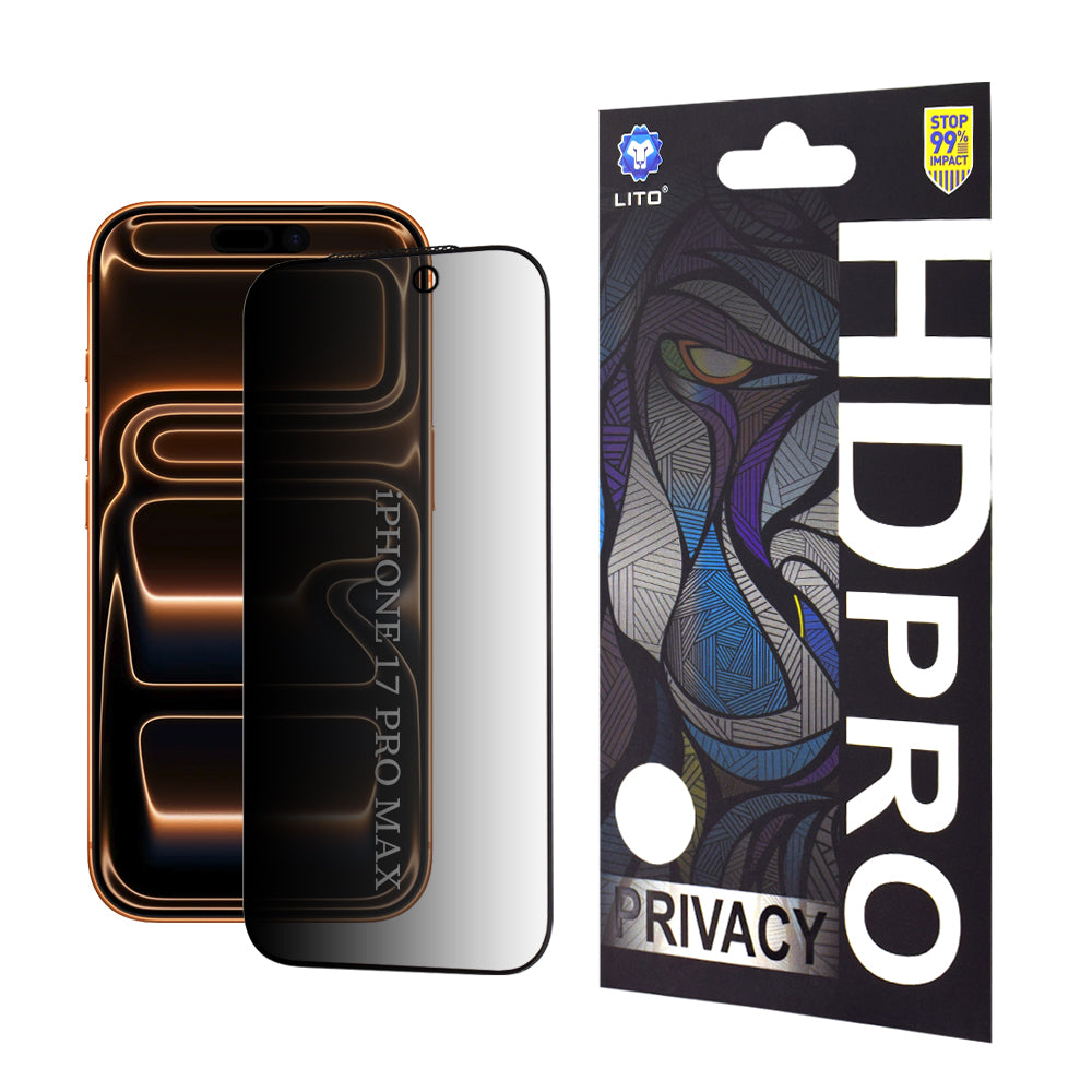 Beskyttelsesfilm Privacy Lito HD Pro til Apple iPhone 17 Pro Max, Hærdet Glas, Full Glue
