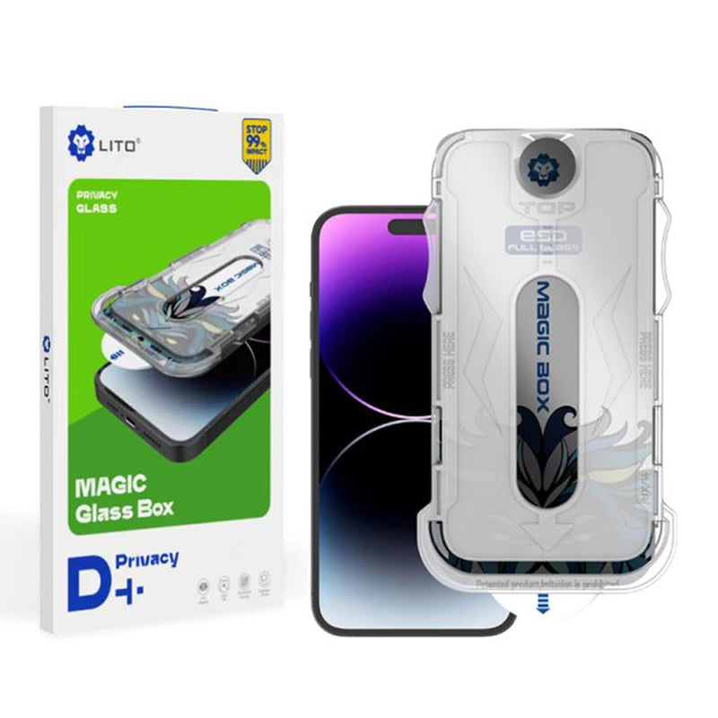 Privacy-skærmbeskyttelsesfilm Lito Magic Glass Box D+ Tools til Apple iPhone 16 Pro, hærdet glas, fuld lim