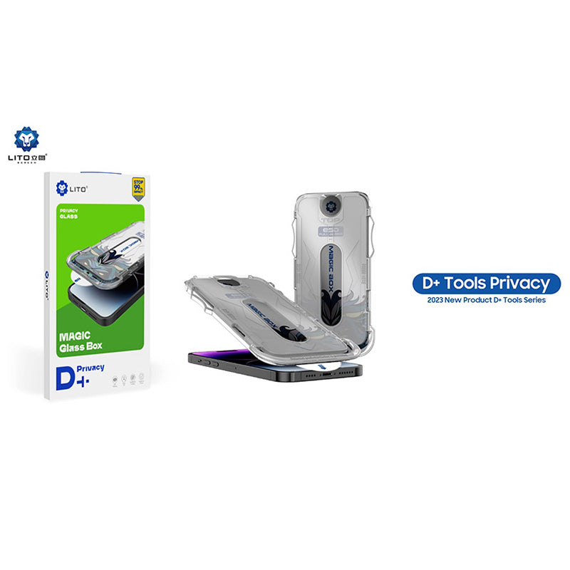 Privacy-skærmbeskyttelsesfilm Lito Magic Glass Box D+ Tools til Apple iPhone 16 Pro, hærdet glas, fuld lim